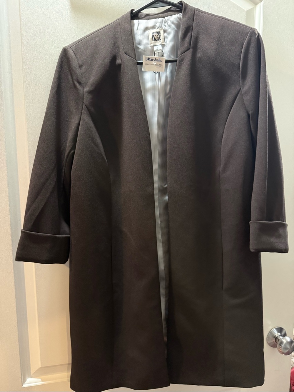 Anne Klein Chocolate Brown Open-Front Long Coatigan